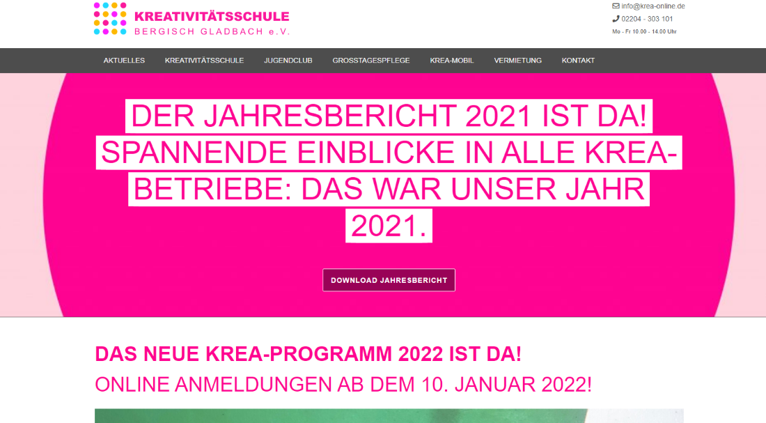 Website Kreativitätsschule Bergisch Gladbach